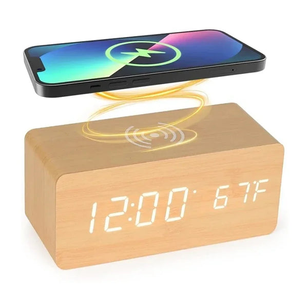 Voice Control Wooden Digital Alarm Clock